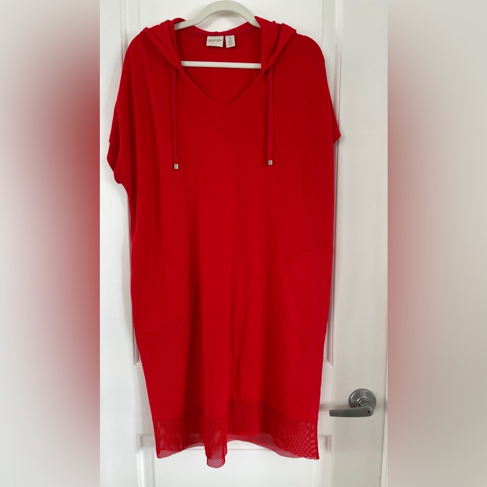 Vibrant Red Hoodie Mini Dress Chico’s brand casual tee shirt like
